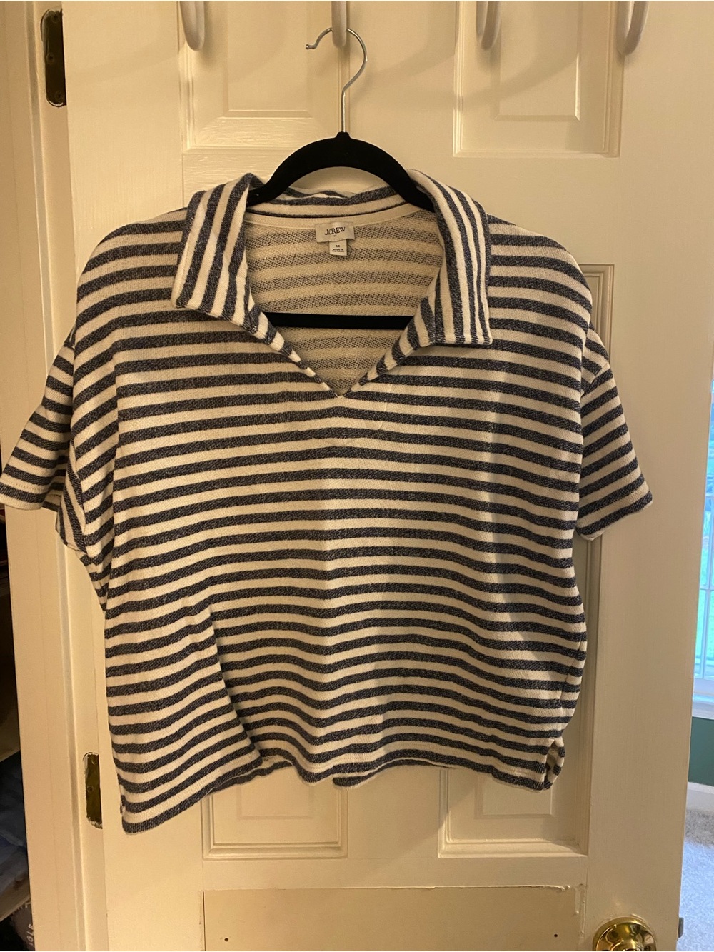 J. Crew Navy & White Striped Polo Crop Top